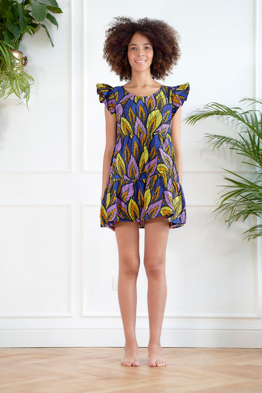 Vestito Layla_Foglie Viola&Gialle